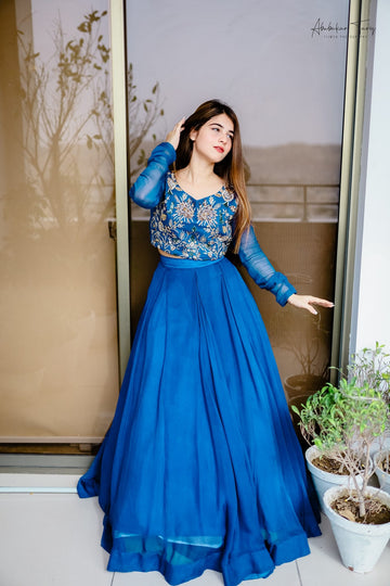 SAAD IBRAHIM | LEHENGA CHOLI | SOLID ROYAL BLUE LEHENGA CHOLI SET