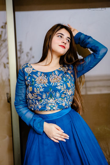 SAAD IBRAHIM | LEHENGA CHOLI | SOLID ROYAL BLUE LEHENGA CHOLI SET
