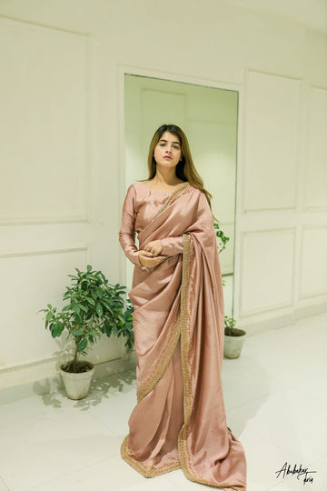 SAAD IBRAHIM | SAREES | SOLID TEA PINK HAND EMBELLISHED SAREE