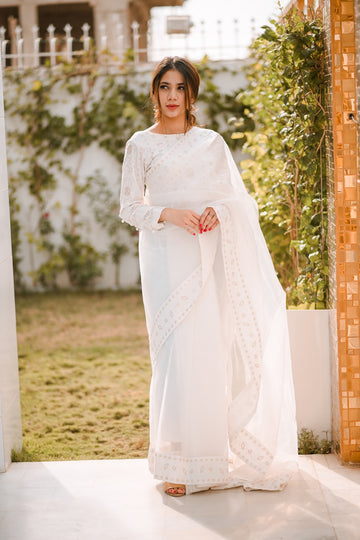 SAAD IBRAHIM | SAREES | SOLID WHITE BASIC SAREE
