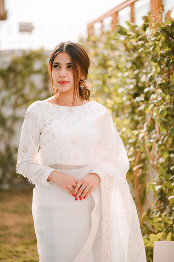 SAAD IBRAHIM | SAREES | SOLID WHITE BASIC SAREE