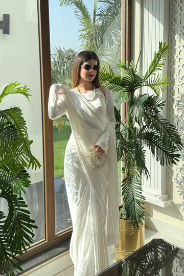 SAAD IBRAHIM | SAREES | SOLID WHITE SHORT SILK SAREE