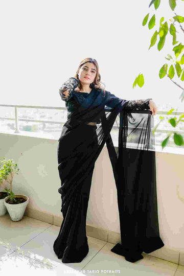 SAAD IBRAHIM | SAREES | SOLUD BLACK EMBELLISHED SAREE
