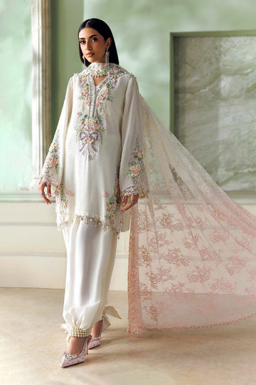 MARIA B | SOIREE | 3 PIECE EMBROIDERED TUSSER SILK SUIT | SR-01-02-IVORY