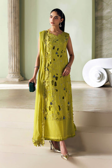 MARIA B | SOIREE | 3 PIECE EMBROIDERED BEMBERG RAW SILK SUIT | SR-01-03-LIME GREEN | A