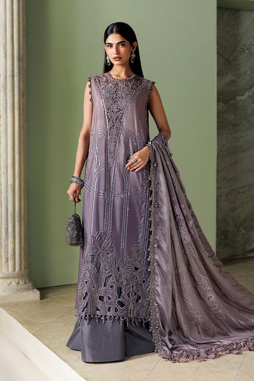 MARIA B | SOIREE | 3 PIECE EMBROIDERED BELL RAW SILK SUIT | SR-01-04-DUSTY MAUVE