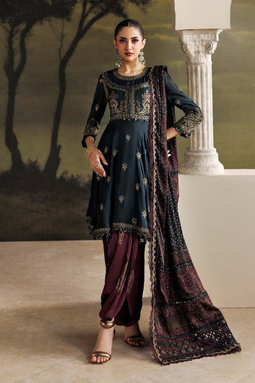 MARIA B | SOIREE | 3 PIECE EMBROIDERED TUSSER SILK SUIT | SR-01-05-IMPERIAL BURGUNDY | A
