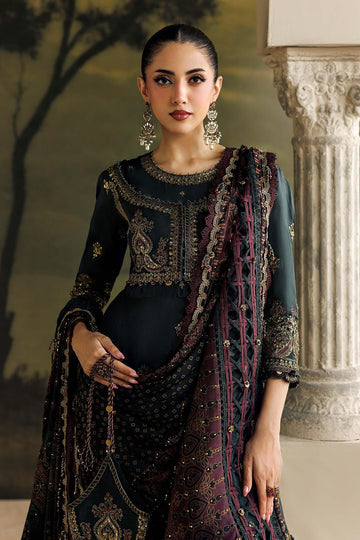 MARIA B | SOIREE | 3 PIECE EMBROIDERED TUSSER SILK SUIT | SR-01-05-IMPERIAL BURGUNDY | A