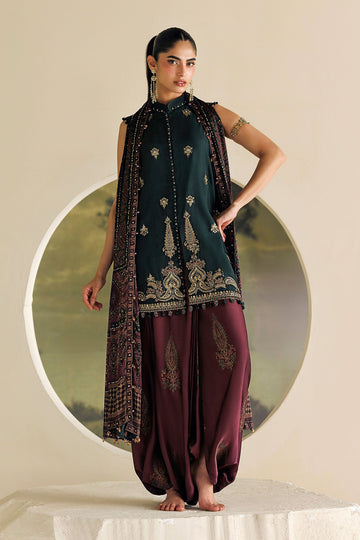MARIA B | SOIREE | 3 PIECE EMBROIDERED TUSSER SILK SUIT | SR-01-05-IMPERIAL BURGUNDY | C