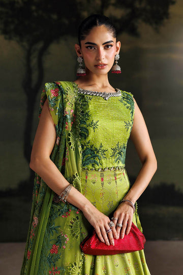 MARIA B | SOIREE | 3 PIECE EMBROIDERED RAW SILK SUIT | SR-01-06-PERIDOT GREEN