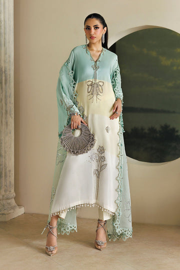MARIA B | SOIREE | 3 PIECE EMBROIDERED RAW SILK SUIT | SR-01-07-CRYSTAL MINT
