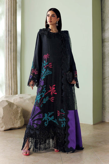 MARIA B | SOIREE | 3 PIECE EMBROIDERED RAW SILK SUIT | SR-01-08-MID NIGHT NOIR