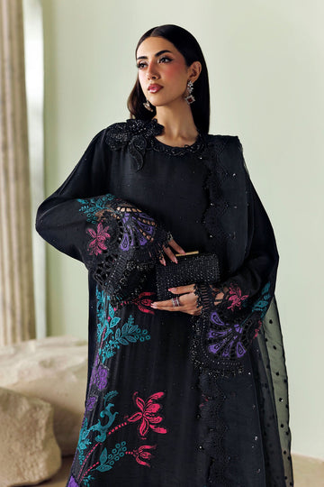 MARIA B | SOIREE | 3 PIECE EMBROIDERED RAW SILK SUIT | SR-01-08-MID NIGHT NOIR
