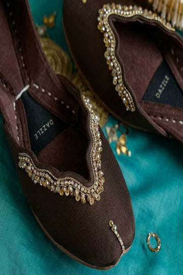 DAZZLE | KHUSSA SHOES | SUNEHRI REET (DARK BROWN)