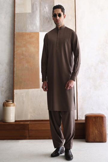 ISMAIL FARID |  TAUPE – KAMEEZ SHALWAR WITH WAISTCOAT