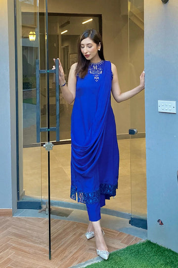 MAHNOOR MUJTABA | LUXURY PRET | ULTRAMARINE SAREE-SHIRT