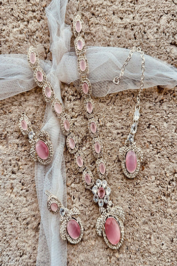 KOH-E-GEM | JEWELLERY | URBAN GLOW NECKLACE SET – PINK SILVER
