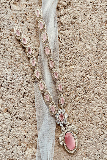 KOH-E-GEM | JEWELLERY | URBAN GLOW NECKLACE SET – PINK SILVER