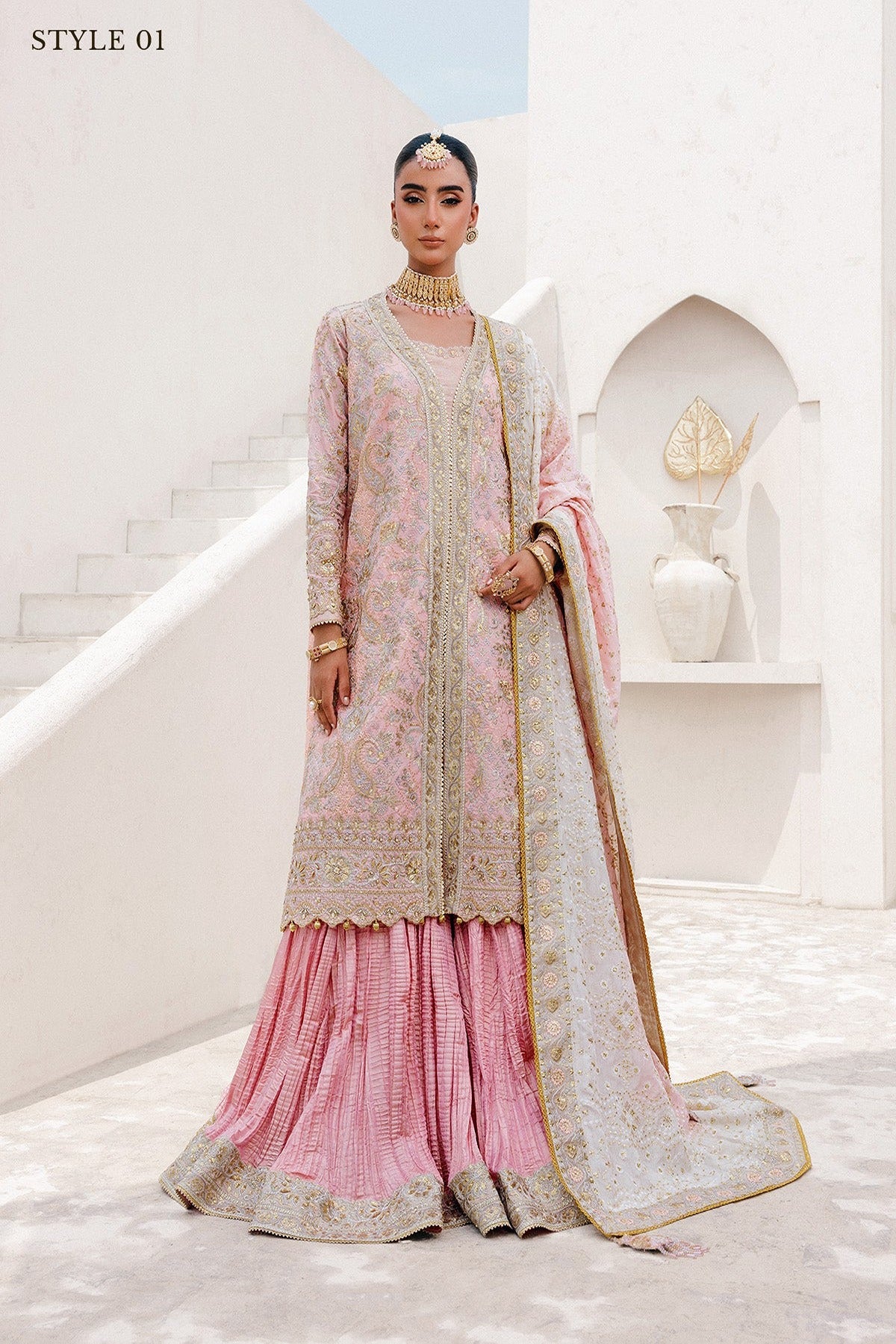 AIK | WEDDING FESTIVE ’25 VOL. 2 - LOOK 07 | STYLE 01 | OPEN FRONT LONG SHIRT WITH CRUSHED GHARARA