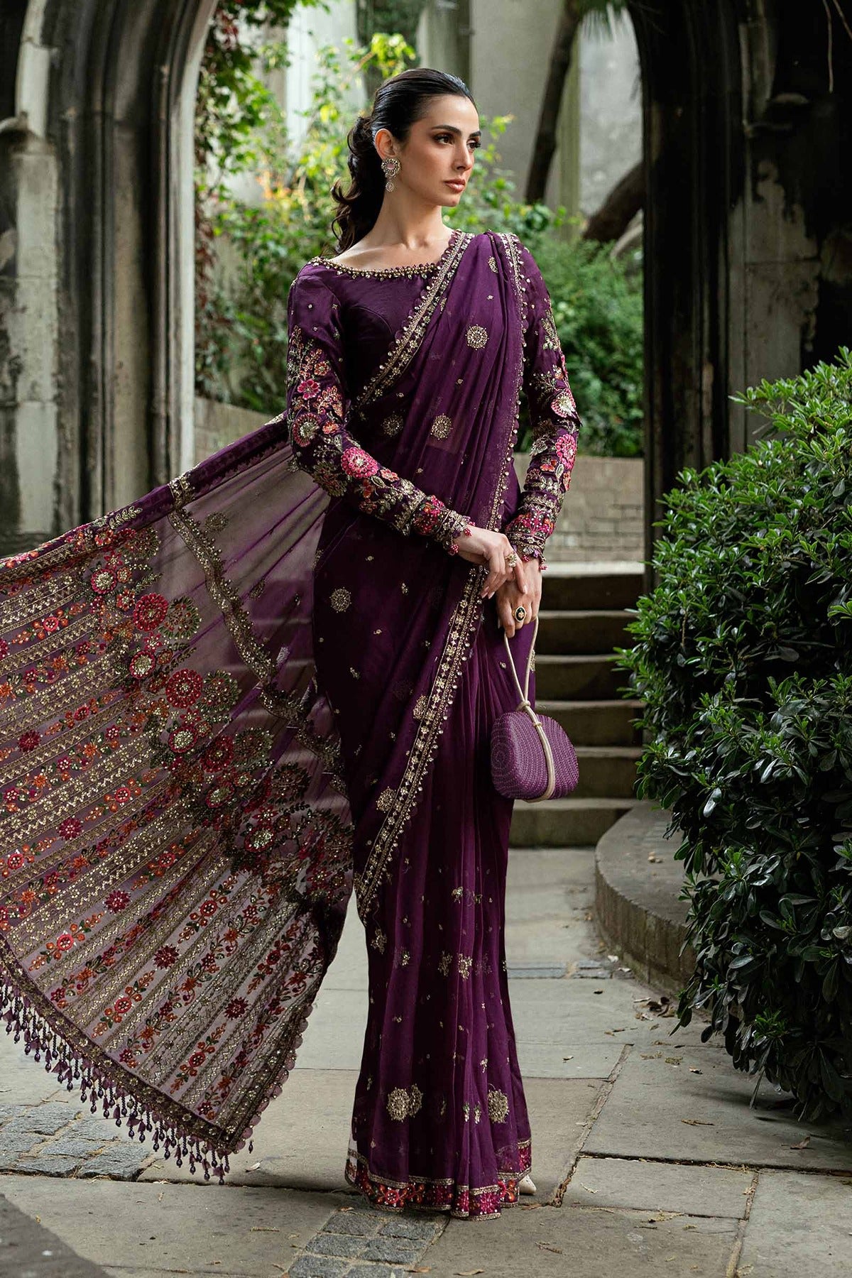 MARIA B | SOIREE | EMBROIDERED CHIFFON SAREE | WF-09-01-PURPLE