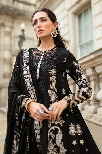 MARIA B | SOIREE | EMBROIDERED RAW SILK SUIT | WF-09-03-BLACK | LONG SHIRT