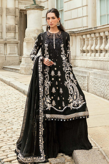 MARIA B | SOIREE | EMBROIDERED RAW SILK SUIT | WF-09-03-BLACK | LONG SHIRT