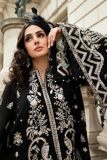 MARIA B | SOIREE | EMBROIDERED RAW SILK SUIT | WF-09-03-BLACK | SHORT SHIRT