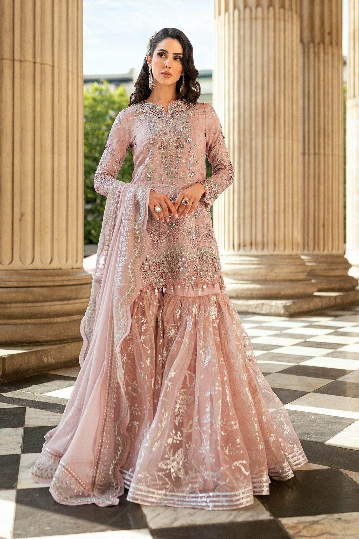 MARIA B | SOIREE | EMBROIDERED RAW SILK SUIT | WF-09-05-NUDE PINK