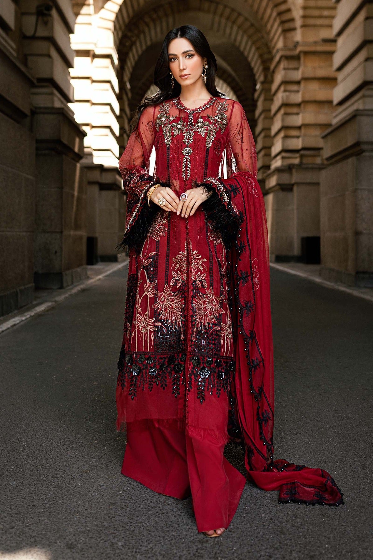 MARIA B | SOIREE | EMBROIDERED ORGANZA SUIT | WF-09-06-RED