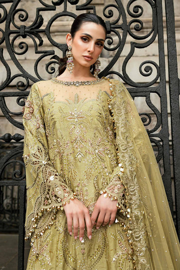 MARIA B | SOIREE | EMBROIDERED RAW SILK SUIT | WF-09-08-OLIVE GREEN | LONG SHIRT