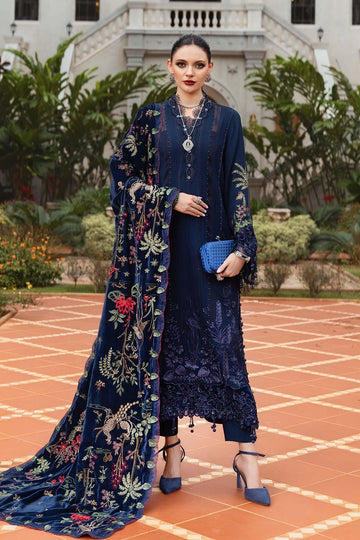 MARIA B | WINTER LUXE | EMBROIDERED TWILL LINEN SUIT | WL-1312-NAVY BLUE | SHIRT
