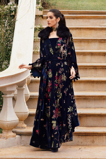 MARIA B | WINTER LUXE | EMBROIDERED TWILL LINEN SUIT | WL-1312-NAVY BLUE | GOWN