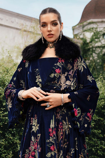 MARIA B | WINTER LUXE | EMBROIDERED TWILL LINEN SUIT | WL-1312-NAVY BLUE | GOWN