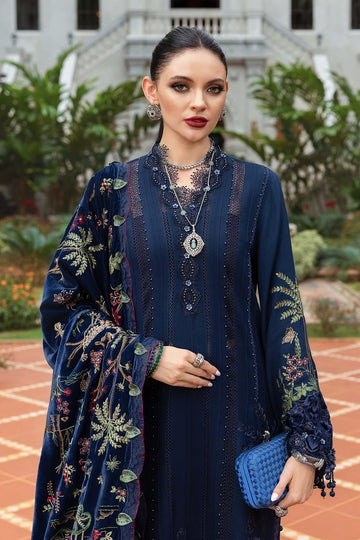 MARIA B | WINTER LUXE | EMBROIDERED TWILL LINEN SUIT | WL-1312-NAVY BLUE | SHIRT