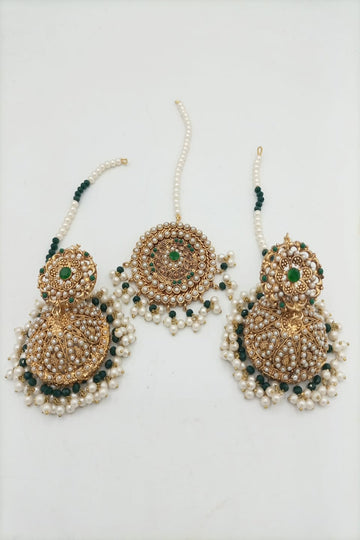 HS | JEWELLERY | EARRINGS & MAANG TIKKA | GOLDEN GREEN