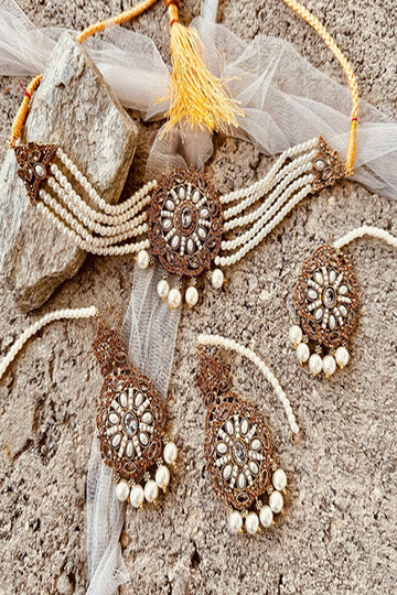 KOH-E-GEM | JEWELLERY | ZEHNASEEB CHOKER SET - WHITE