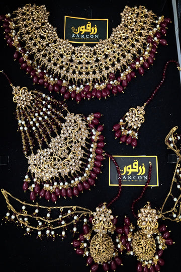 HS | JEWELLERY | GOLDEN MAROON BRIDAL SET