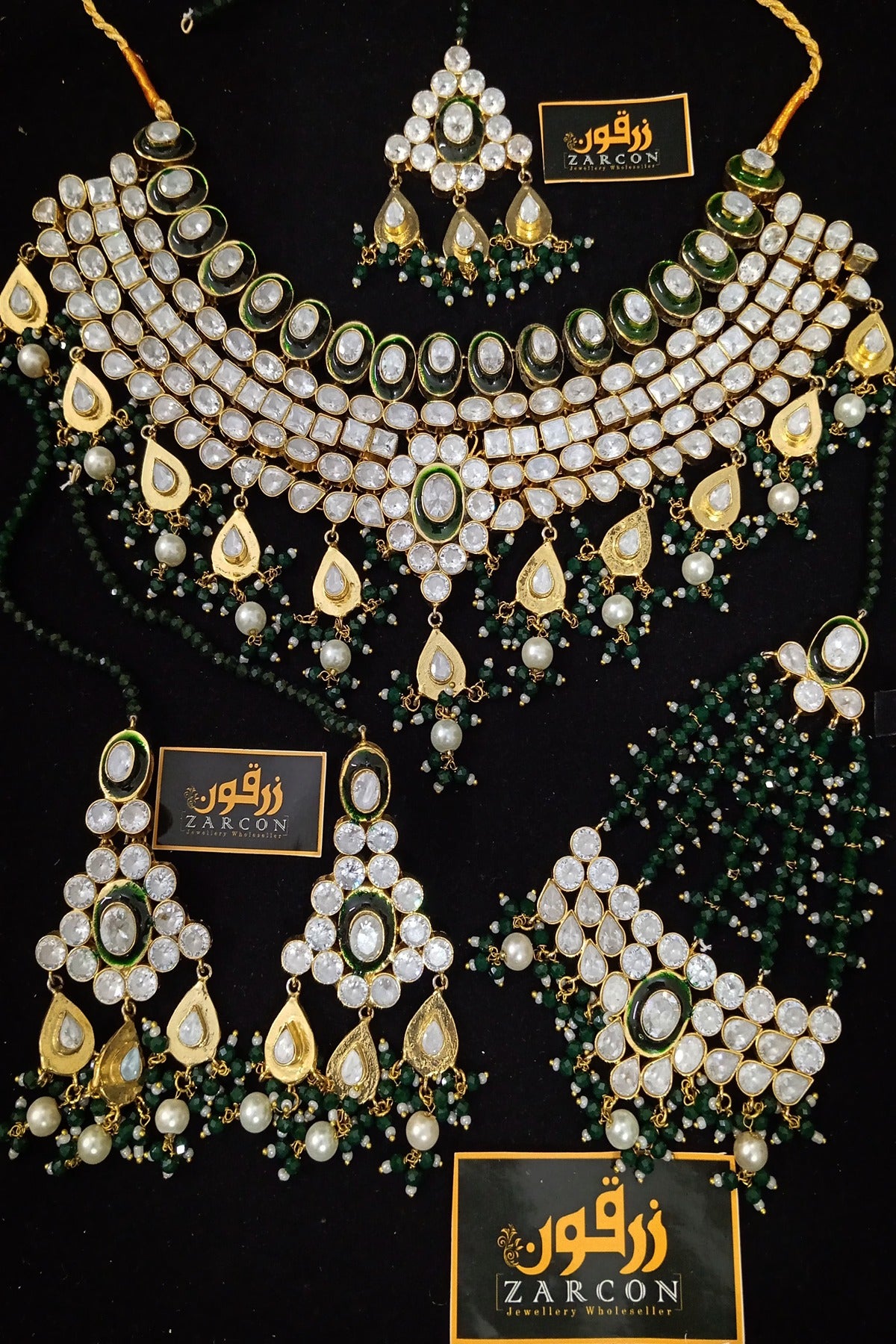 HS | JEWELLERY | GREEN KUNDAN BRIDAL SET