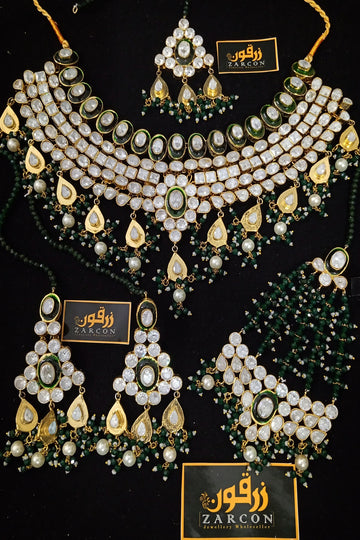 HS | JEWELLERY | GREEN KUNDAN BRIDAL SET