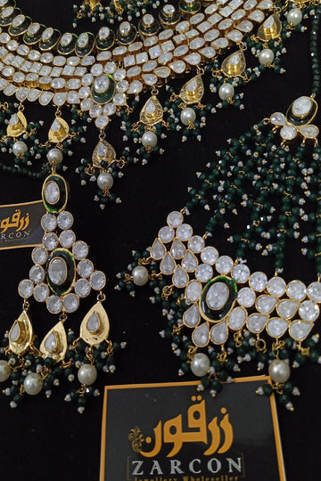 HS | JEWELLERY | GREEN KUNDAN BRIDAL SET
