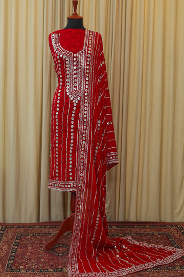 SALEEM FABRICS | RIWAJ - CHIFFON W/ GOTA WORK - RED