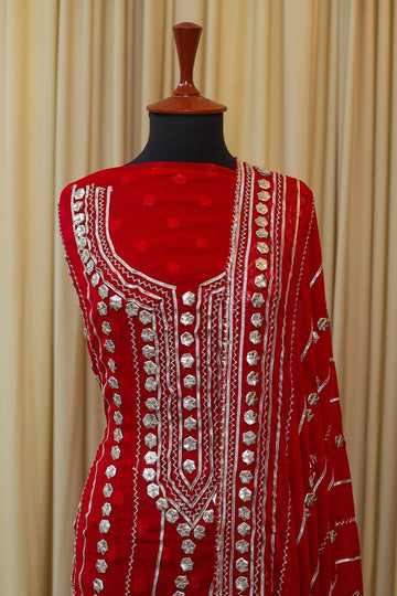 SALEEM FABRICS | RIWAJ - CHIFFON W/ GOTA WORK - RED