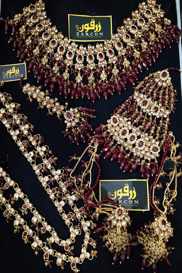 HS | JEWELLERY | GOLDEN MAROON BRIDAL SET