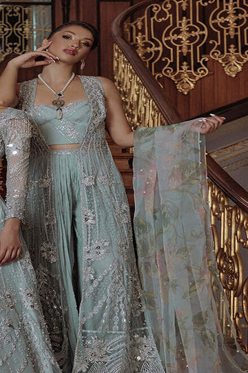 SAIRA RIZWAN | LUMIERE FESTIVE 2023 | AMU SR-07 | OPEN GOWN WITH CRUSHED SHARARA